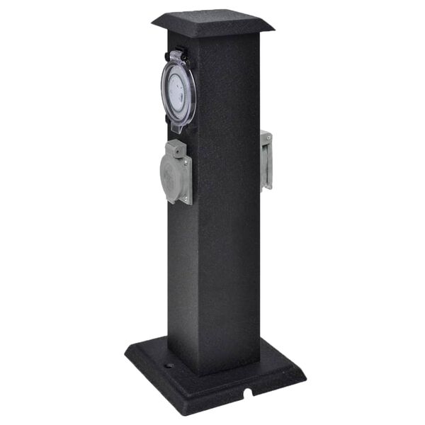 Columna negra con enchufe y temporizador para el jardín Negro