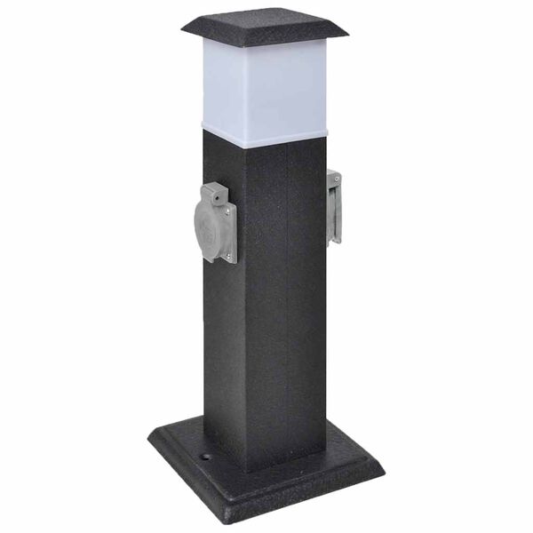 Columna con enchufes y lámpara para el jardín negra Negro