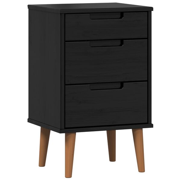 Armario de Noche con cajón Negro 40 x 35 x 65 cm Pino macizo Negro
