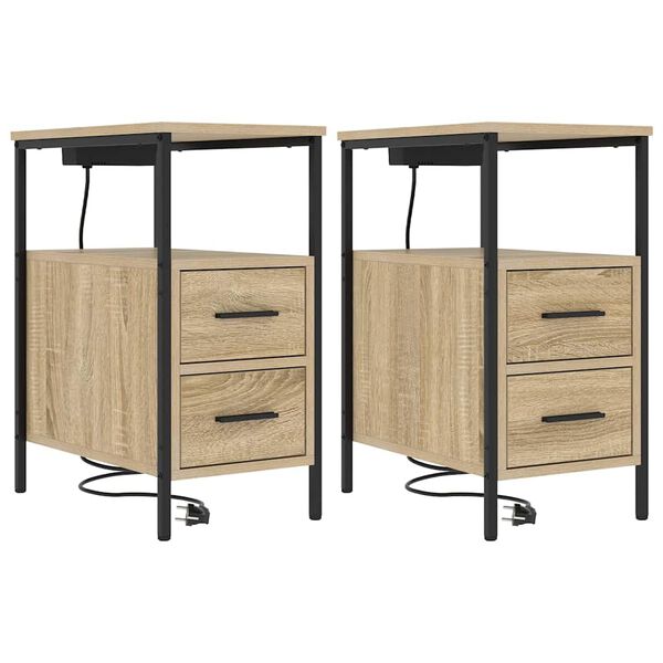 Armario de Noche con cajón 2 pcs Roble Sonoma 30 x 48 x 61 cm Roble Sonoma