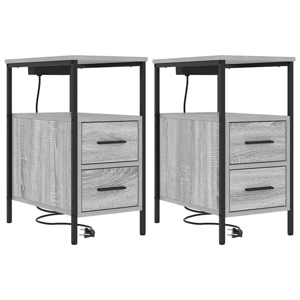 Armario de Noche con cajón 2 pcs Gris Sonoma 30 x 48 x 61 cm Gris sonoma