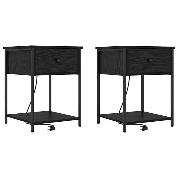 Armario de Noche con cajón 2 pcs Roble Negro 42 x 41 x 56 cm Roble negro