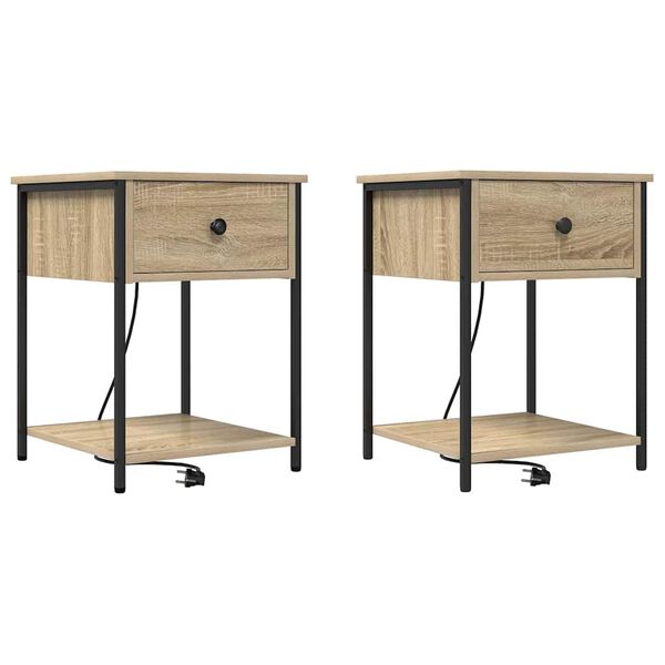 Armario de Noche con cajón 2 pcs Roble Sonoma 42 x 41 x 56 cm Roble Sonoma