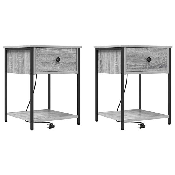 Armario de Noche con cajón 2 pcs Gris Sonoma 42 x 41 x 56 cm Gris sonoma