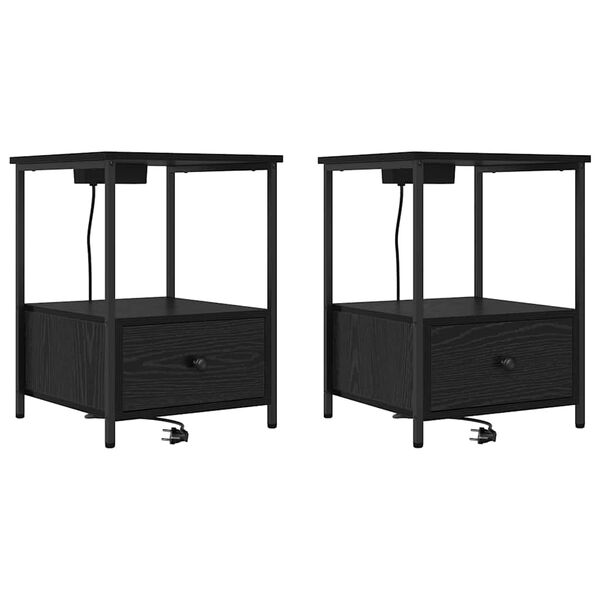 Armario de Noche con cajón 2 pcs Roble Negro 42 x 41 x 56 cm Roble negro 859431