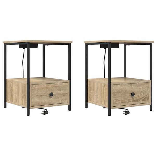 Armario de Noche con cajón 2 pcs Roble Sonoma 42 x 41 x 56 cm Roble Sonoma 859433