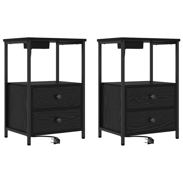 Armario de Noche con cajón 2 pcs Roble Negro 40 x 31 x 60 cm Roble negro