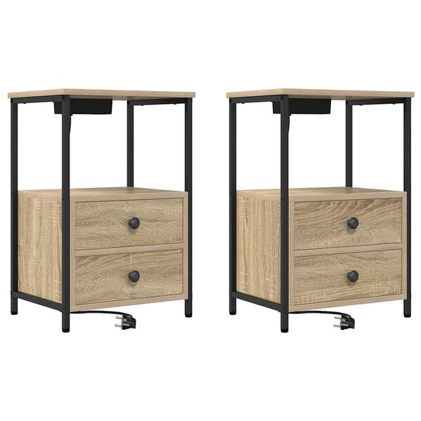 Armario de Noche con cajón 2 pcs Roble Sonoma 40 x 31 x 60 cm Roble Sonoma
