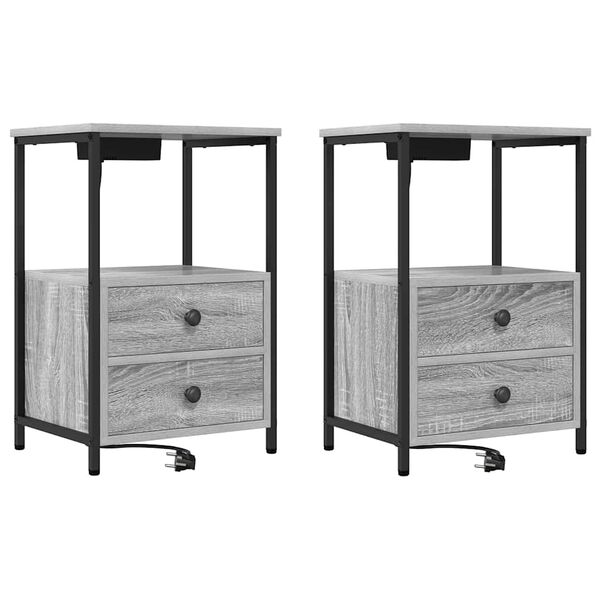 Armario de Noche con cajón 2 pcs Gris Sonoma 40 x 31 x 60 cm Gris sonoma