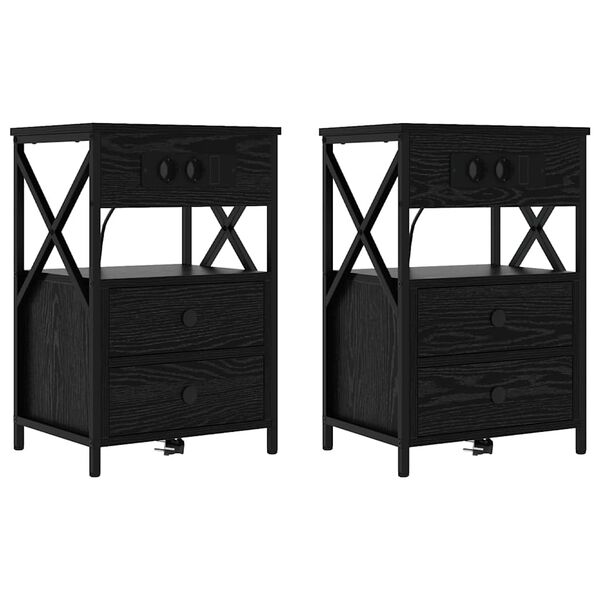Armario de Noche con cajón 2 pcs Roble Negro 40 x 31 x 60 cm Roble negro 859461