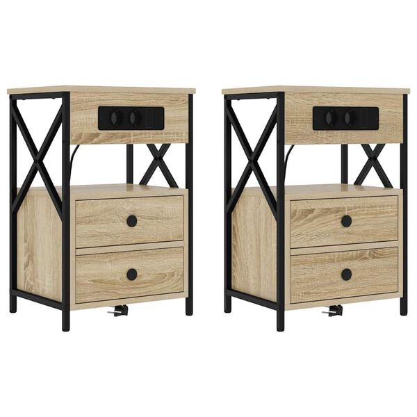 Armario de Noche con cajón 2 pcs Roble Sonoma 40 x 31 x 60 cm Roble Sonoma 859463
