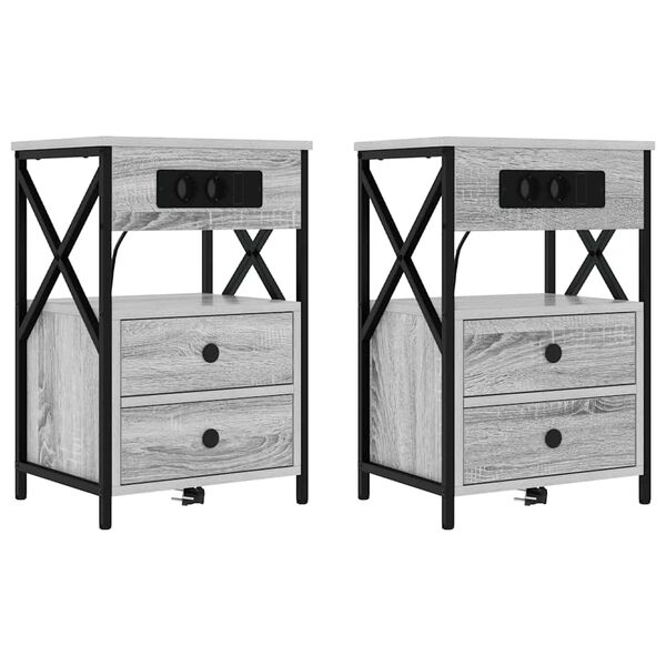 Armario de Noche con cajón 2 pcs Gris Sonoma 40 x 31 x 60 cm Gris sonoma 859467