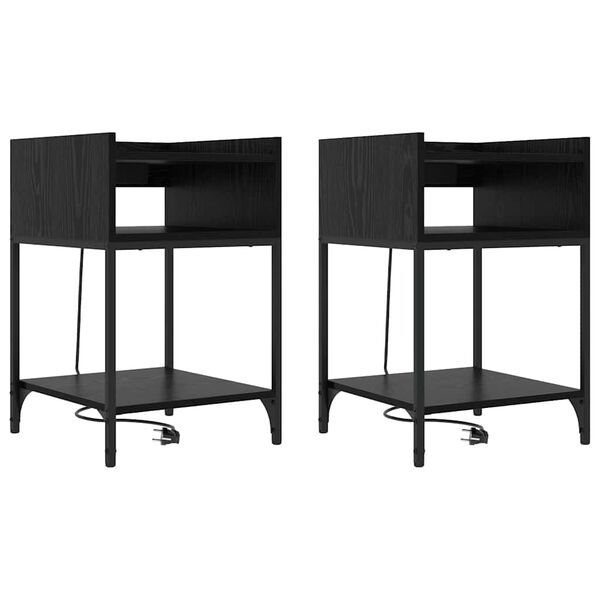 Armario de Noche con estante 2 pcs Roble Negro 40 x 40 x 61 cm Roble negro