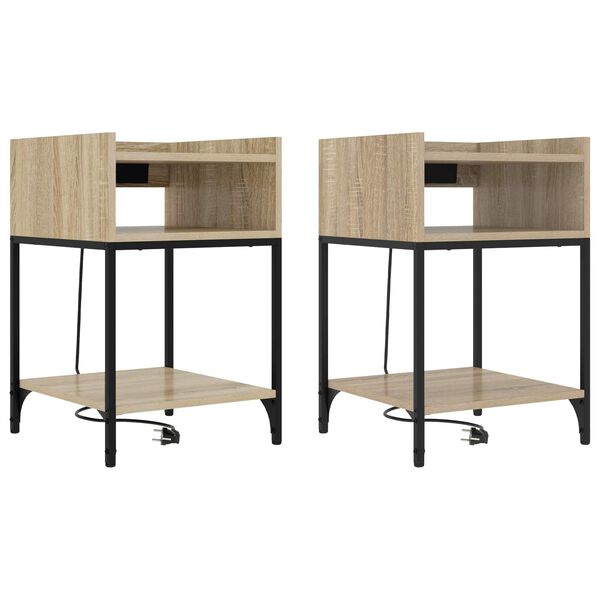 Armario de Noche con estante 2 pcs Roble Sonoma 40 x 40 x 61 cm Roble Sonoma