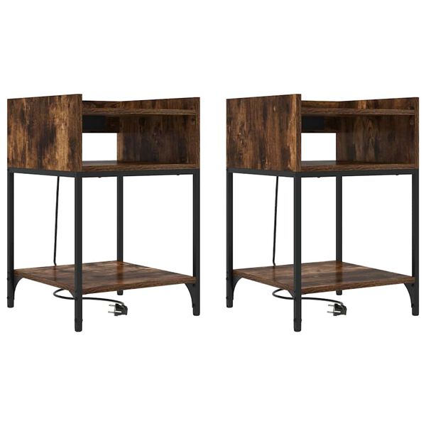 Armario de Noche 2 pcs Roble ahumado 40 x 40 x 61 cm Roble ahumado