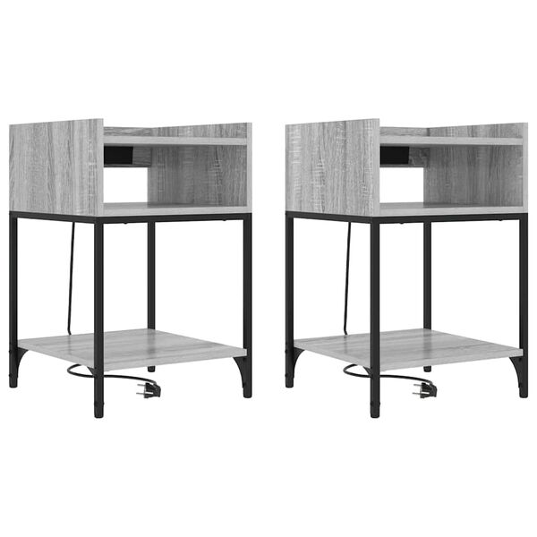 Armario de Noche con estante 2 pcs Gris Sonoma 40 x 40 x 61 cm Gris sonoma