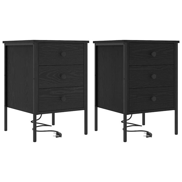 Armario de Noche con cajón 2 pcs Roble Negro 42 x 41 x 61 cm Roble negro