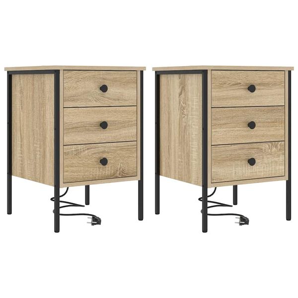 Armario de Noche con cajón 2 pcs Roble Sonoma 42 x 41 x 61 cm Roble Sonoma