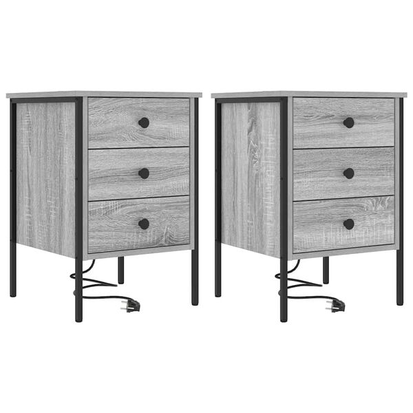 Armario de Noche con cajón 2 pcs Gris Sonoma 42 x 41 x 61 cm Gris sonoma