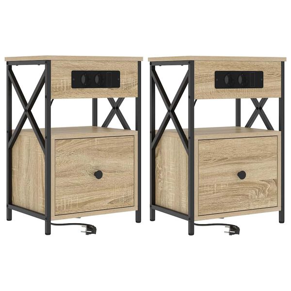 Armario de Noche con cajón 2 pcs Roble Sonoma 40 x 31 x 60 cm Roble Sonoma 859493