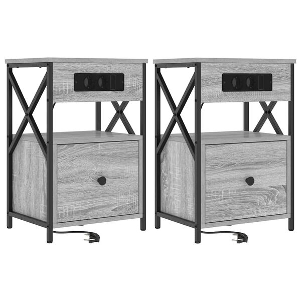 Armario de Noche con cajón 2 pcs Gris Sonoma 40 x 31 x 60 cm Gris sonoma 859497