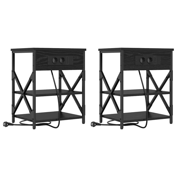Armario de Noche con estante 2 pcs Roble Negro 41 x 31 x 51 cm Roble negro