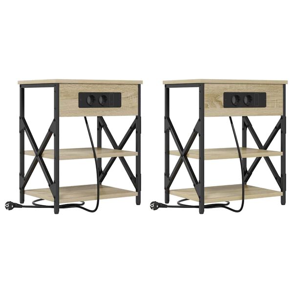 Armario de Noche con estante 2 pcs Roble Sonoma 41 x 31 x 51 cm Roble Sonoma
