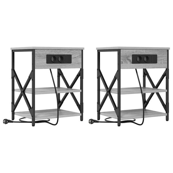 Armario de Noche con estante 2 pcs Gris Sonoma 41 x 31 x 51 cm Gris sonoma