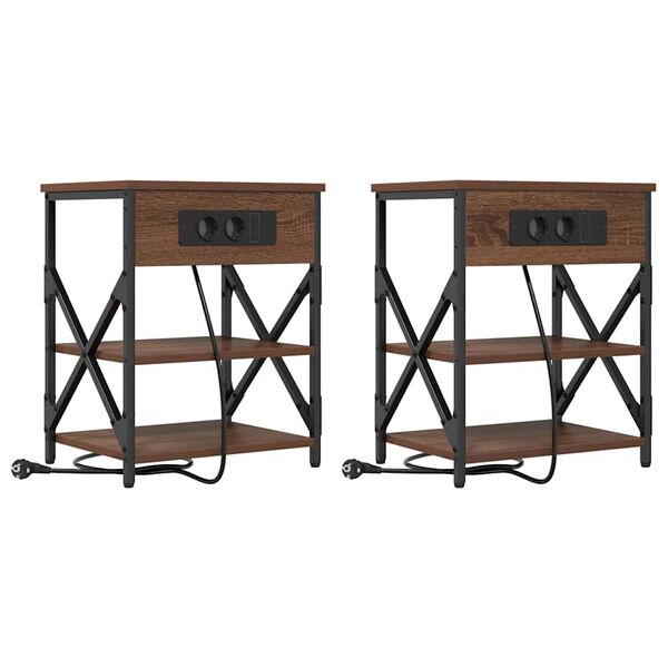 Armario de Noche con estante 2 pcs Roble Marrón 41 x 31 x 51 cm Marrón roble