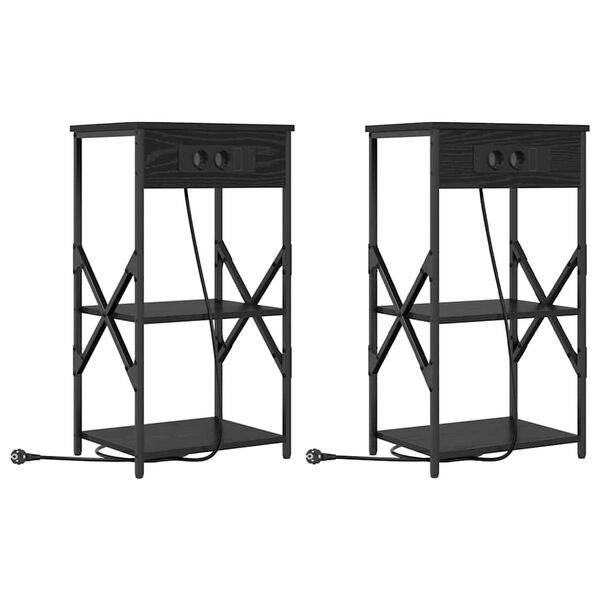 Armario de Noche con estante 2 pcs Roble Negro 41 x 31 x 76 cm Roble negro