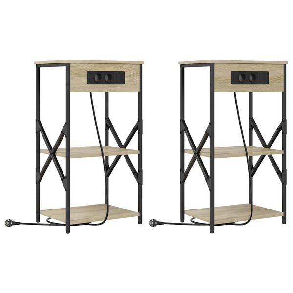 Armario de Noche con estante 2 pcs Roble Sonoma 41 x 31 x 76 cm Roble Sonoma