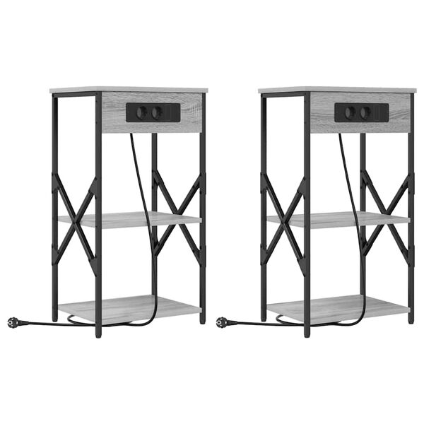 Armario de Noche con estante 2 pcs Gris Sonoma 41 x 31 x 76 cm Gris sonoma