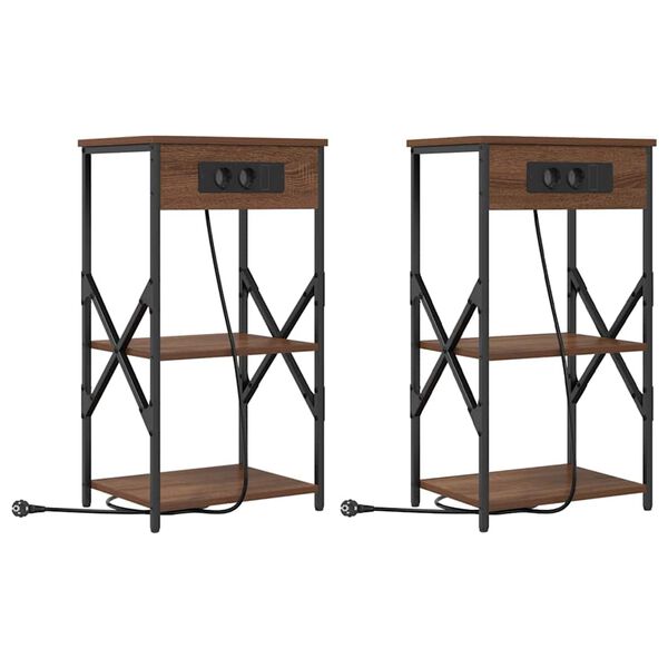 Armario de Noche con estante 2 pcs Roble Marrón 41 x 31 x 76 cm Marrón roble