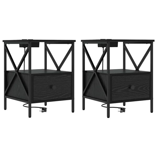 Armario de Noche 2 pcs Roble Negro 415 x 405 x 55 cm Roble negro