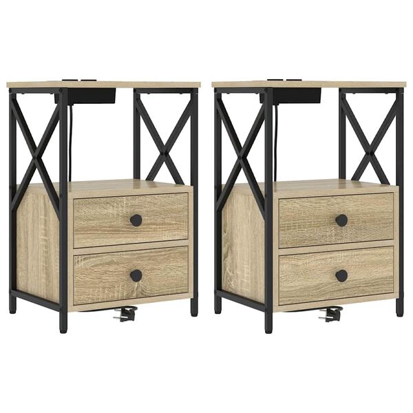 Armario de Noche con cajón 2 pcs Roble Sonoma 40 x 31 x 60 cm Roble Sonoma 859563