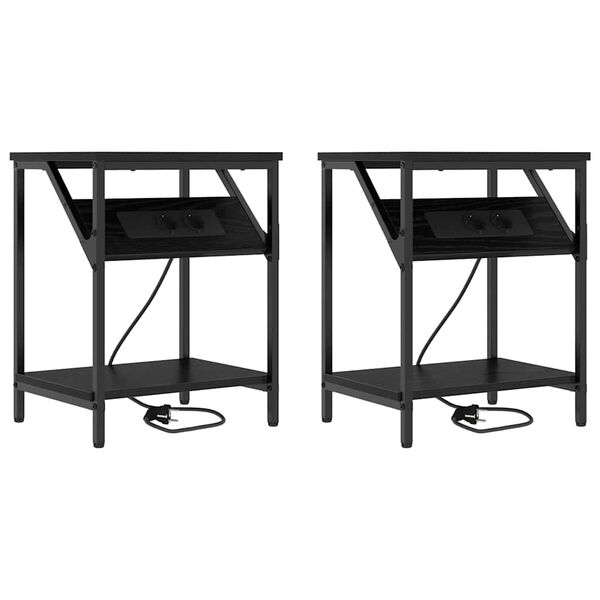 Armario de Noche 2 pcs Roble Negro 38 x 30 x 48 cm Roble negro