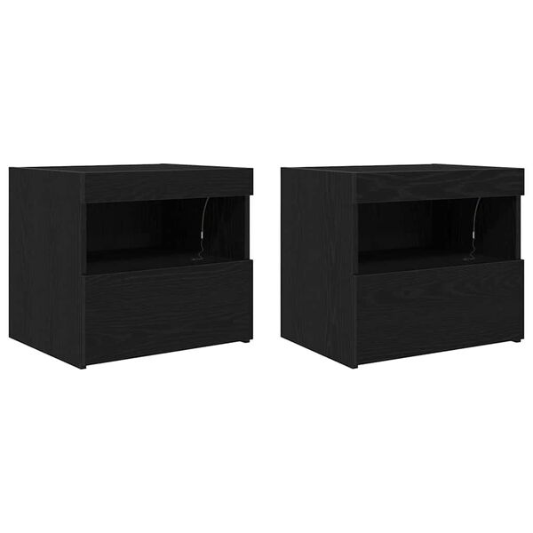 Armario de Noche con cajón 2 pcs Roble Negro 50 x 40 x 45 cm Roble negro
