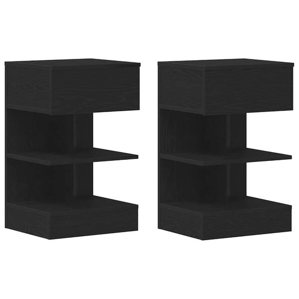Armario de Noche con cajón 2 pcs Roble Negro 40 x 35 x 65 cm Roble negro