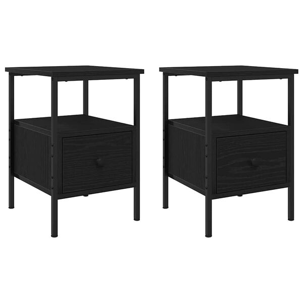 Armario de Noche con cajón 2 pcs Roble Negro 34 x 36 x 50 cm Roble negro