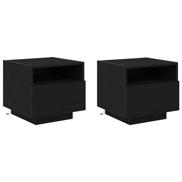 Armario de Noche con cajón 2 pcs Roble Negro 40 x 39 x 37 cm Roble negro