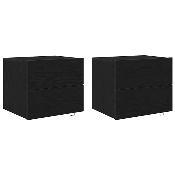 Armario de Noche con cajón 2 pcs Roble Negro 50 x 39 x 41 cm Roble negro