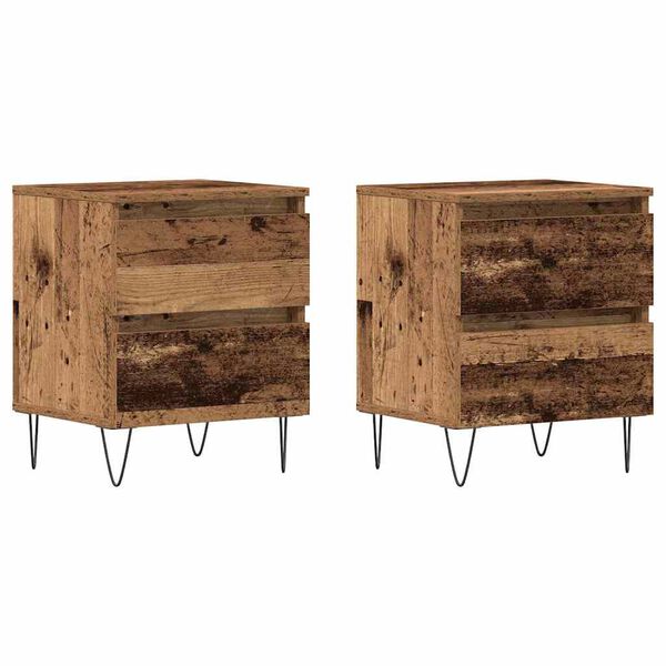 Armario de Noche con cajón 2 pcs Madera vieja 40 x 35 x 50 cm Madera vieja