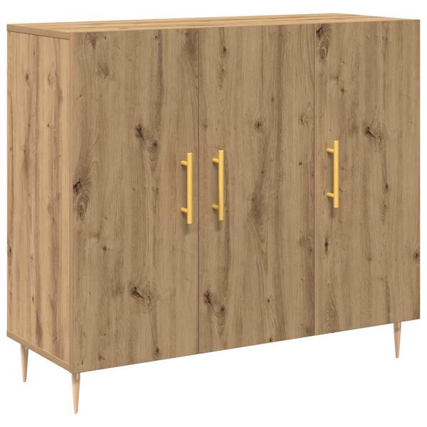 Aparador Roble artesanal 90 x 34 x 80 cm Madera de ingeniería Roble artesanal Tirador dorado