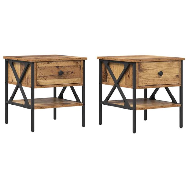 Armario de Noche con cajón 2 pcs Madera vieja 40 x 42 x 45 cm Madera vieja