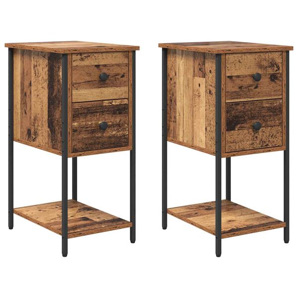 Armario de Noche con cajón 2 pcs Madera vieja 32 x 42 x 70 cm Madera vieja