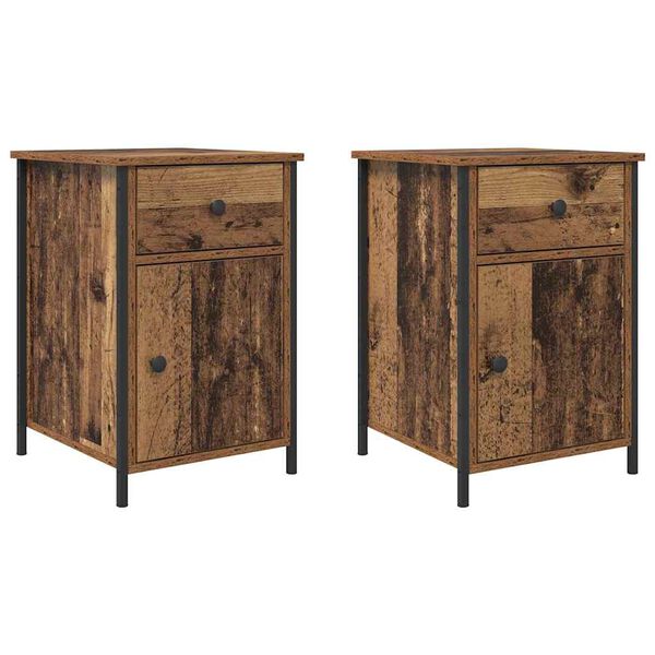 Armario de Noche con cajón 2 pcs Madera vieja 40 x 42 x 60 cm Madera envejecida