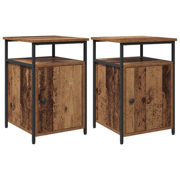 Armario de Noche 2 pcs Madera antigua Madera contrachapada Madera antigua