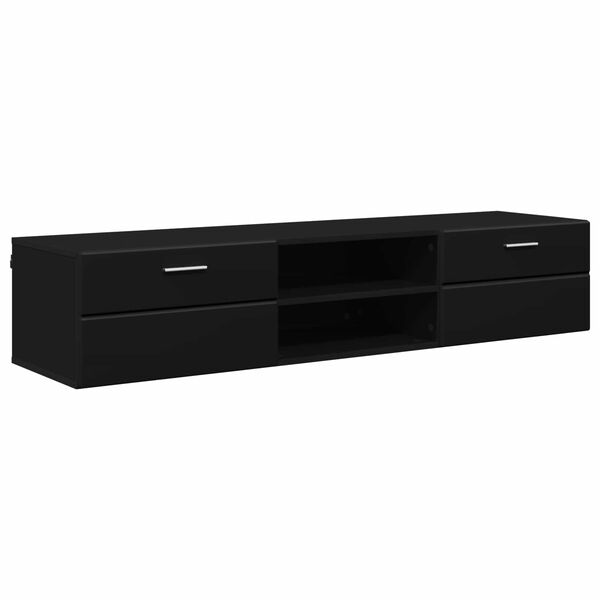 Armario de Madera Negro 150 x 39 x 30 cm Madera de ingeniería Negro Mueble de TV con 2 cajones