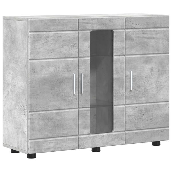 Armario de Madera Gris Concreto 885 x 305 x 73 cm Gris hormigón Buffet con puerta de vidrio
