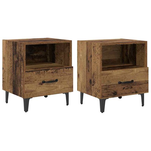 Armario de Noche con cajón 2 pcs Madera vieja 40 x 35 x 47.5 cm Madera envejecida